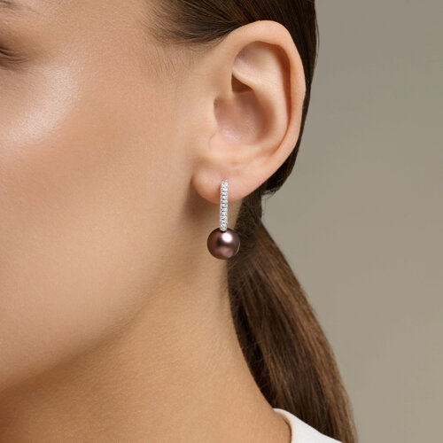 Cercei Creole din argint  cu pietre Cubic Zirconia Incolor, Perla Swarovski