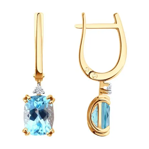 Cercei Suspendați din aur roșu cu Cubic Zirconia Incolor, Topaz albastru