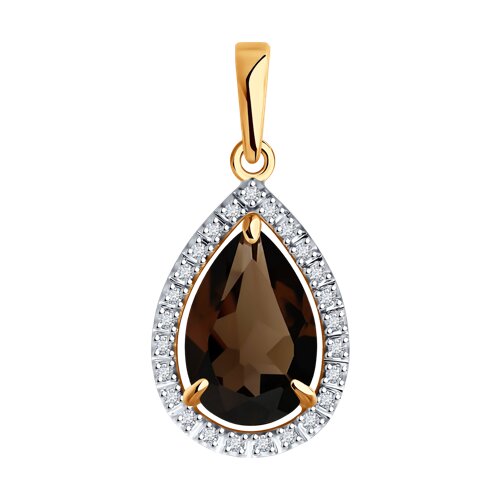Pandantiv din aur roșu cu pietre Cubic Zirconia Incolor, Cuarț fumuriu