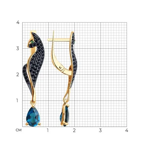 Cercei Suspendați din aur roșu cu Cubic Zirconia Verde, Cubic Zirconia Negru și Topaz London