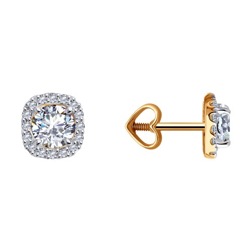 Cercei Pusete din aur roșu cu pietre Cubic Zirconia Incolor