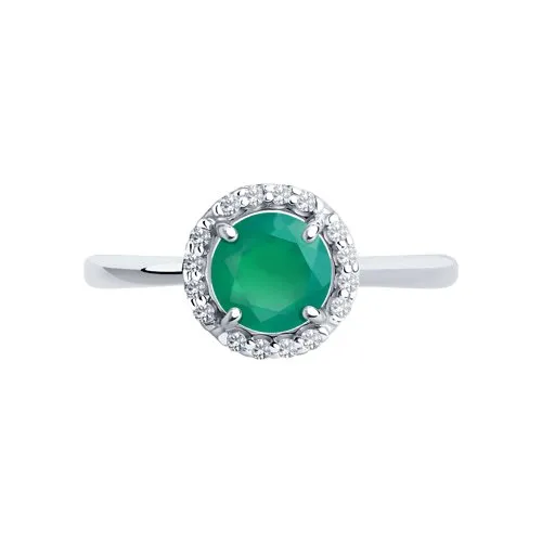 Inel din argint cu Cubic Zirconia Incolor, Agat verde