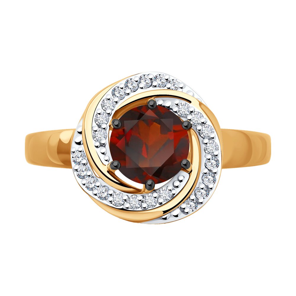Inel din aur roșu cu pietre Cubic Zirconia Incolor, Granat