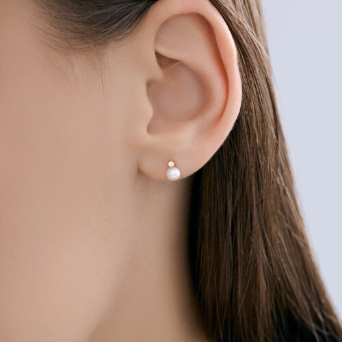 Cercei Pusete din aur roșu cu pietre Cubic Zirconia Incolor, Perla Albă