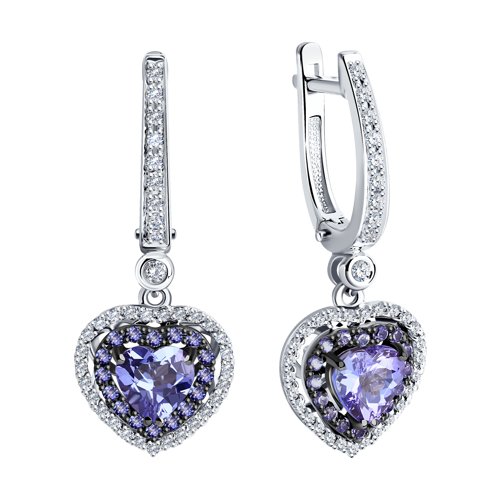 Cercei Suspendați din aur alb cu pietre Diamant, Tanzanit