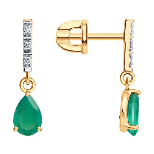 Cercei Pusete din aur roșu cu pietre Diamant, Agat verde