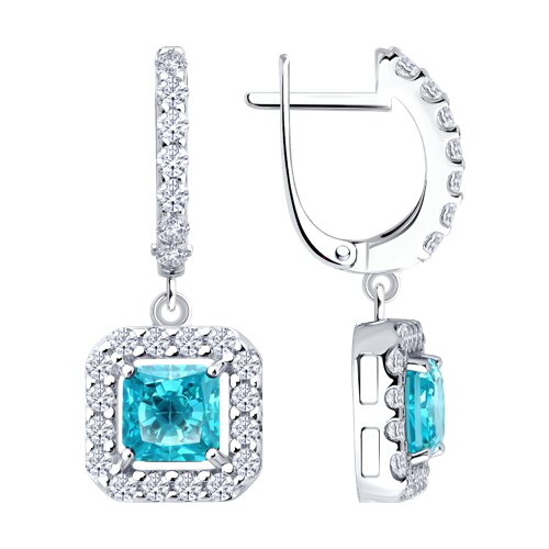Cercei Suspendați din argint  cu pietre Cubic Zirconia Incolor, Cubic Zirconia Albastru