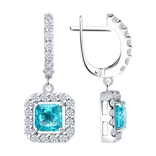 Cercei Suspendați din argint cu Cubic Zirconia Incolor, Cubic Zirconia Albastru