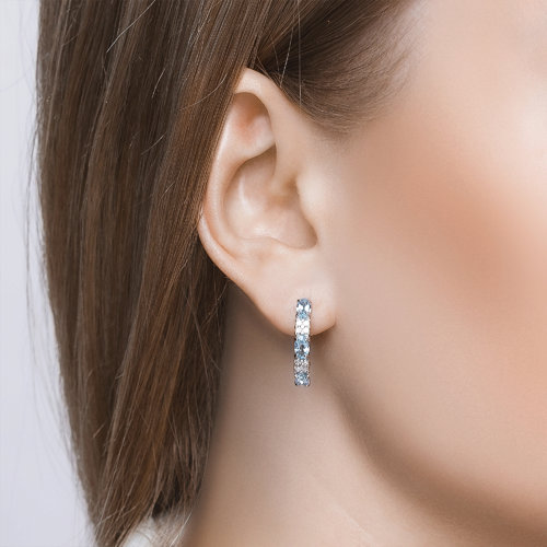 Cercei din argint  cu pietre Cubic Zirconia Incolor, Topaz albastru