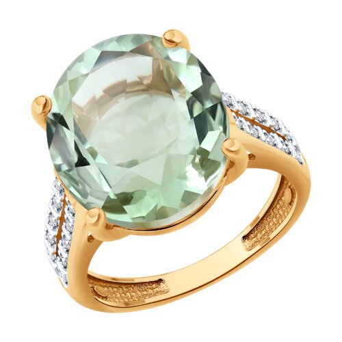 Кольцо из красного золота с камнями Бриллиант, Празиолит