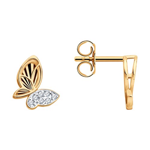 Серьги Пусеты из красного золота с камнями Фианит