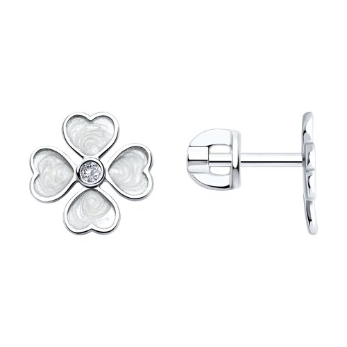 Cercei Pusete din argint  cu pietre Cubic Zirconia Incolor, Emailare