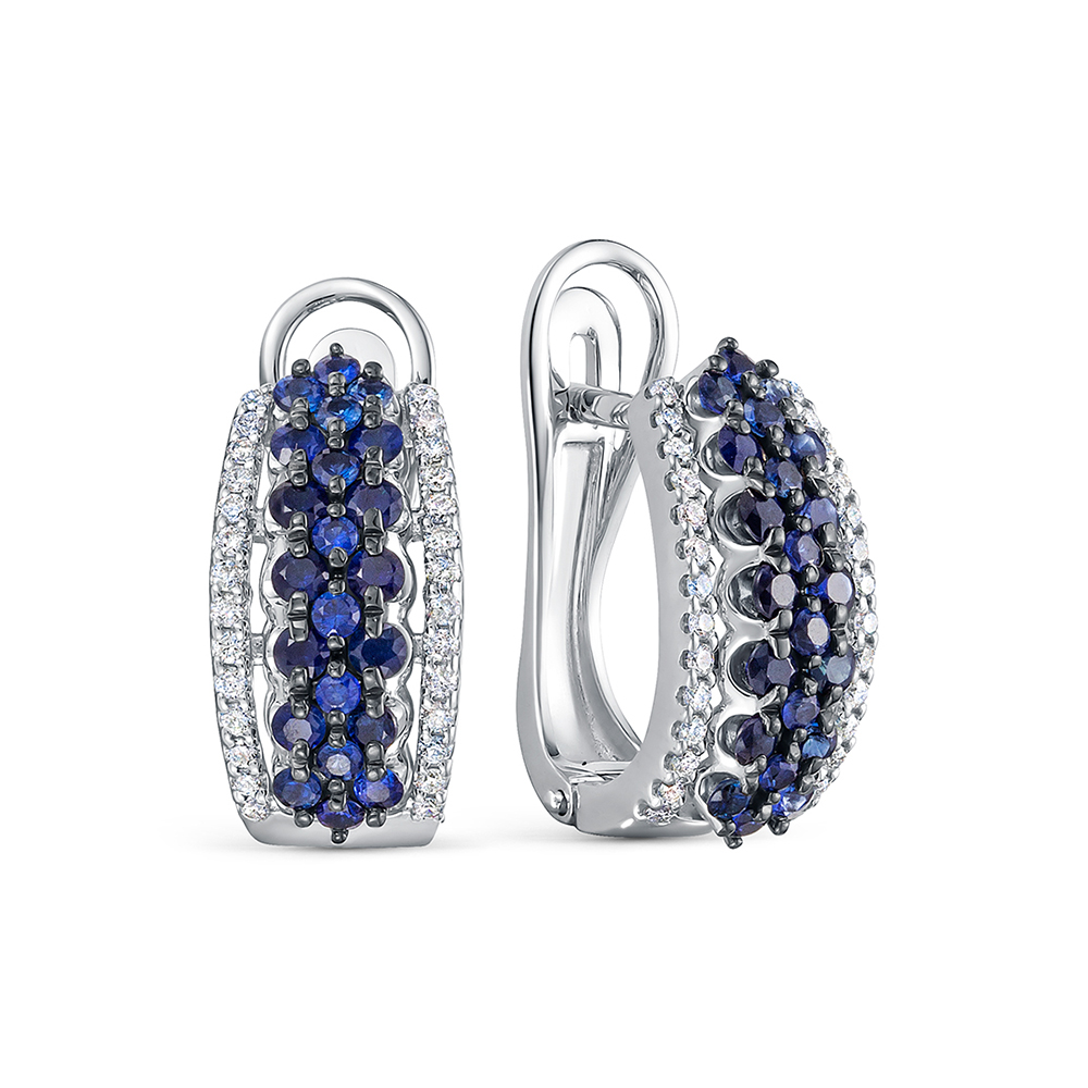 Серьги из белого золота с камнями Бриллиант, Сапфир