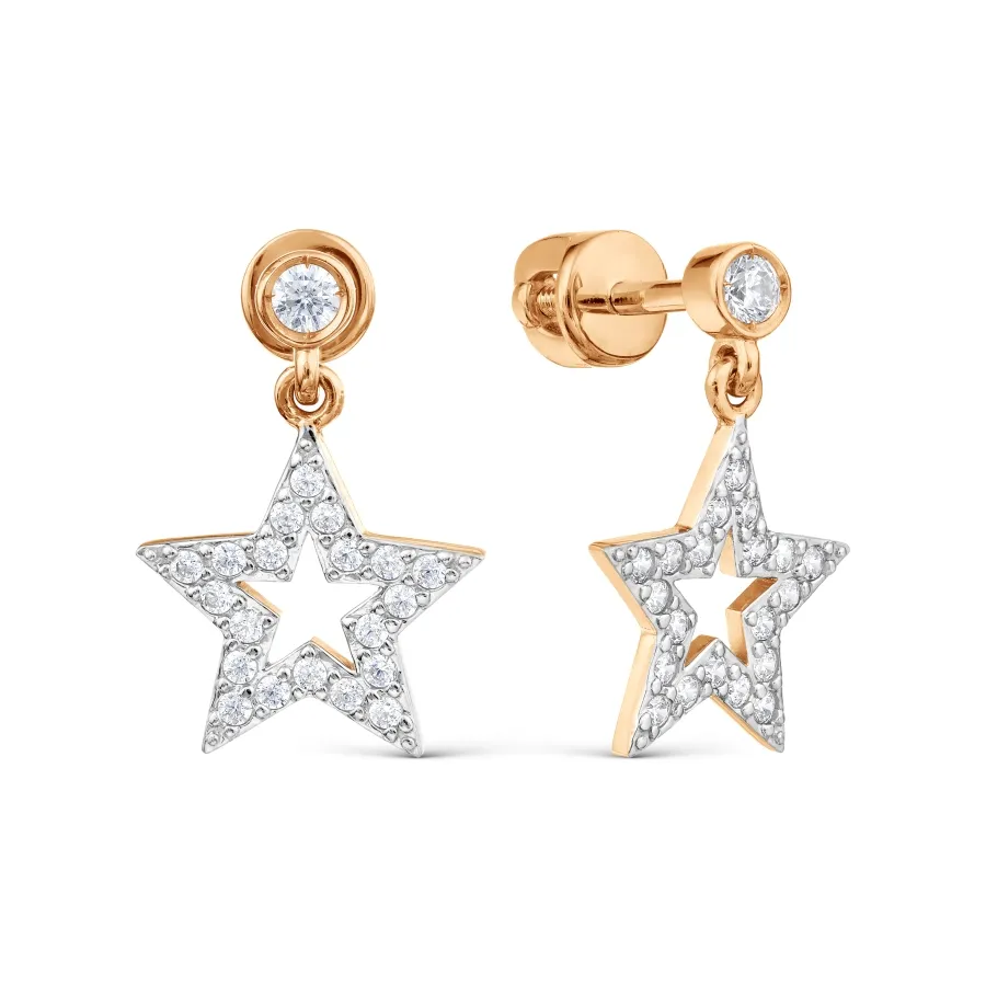 Cercei Pusete din aur roșu cu Cubic Zirconia Incolor