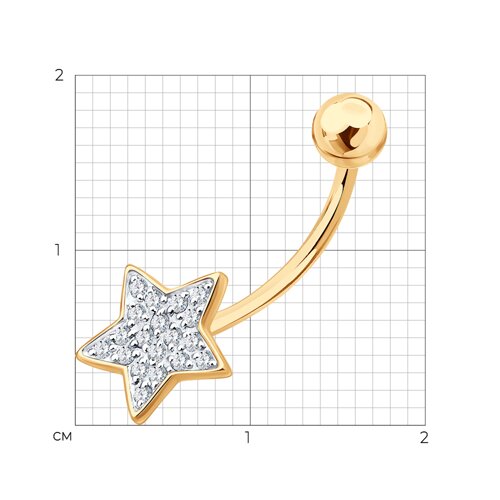 Пирсинг из красного золота с камнями Фианит