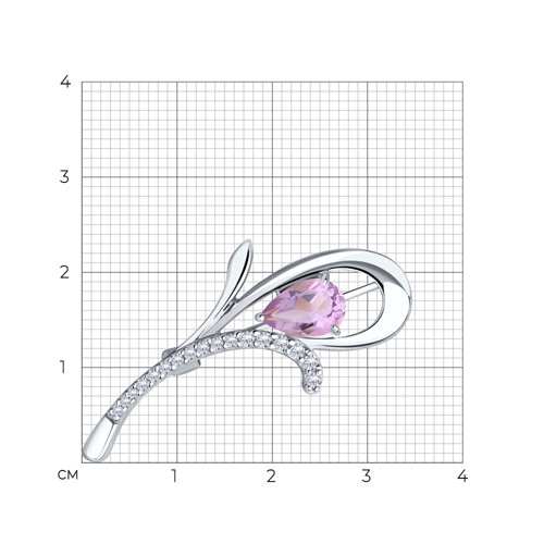 Broșă din argint  cu pietre Cubic Zirconia Incolor, Ametist