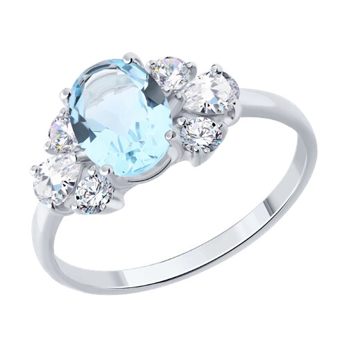 Inel din argint  cu pietre Cubic Zirconia Incolor, Topaz albastru