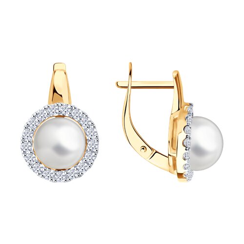 Cercei din aur roșu cu Cubic Zirconia Incolor, Perla Albă