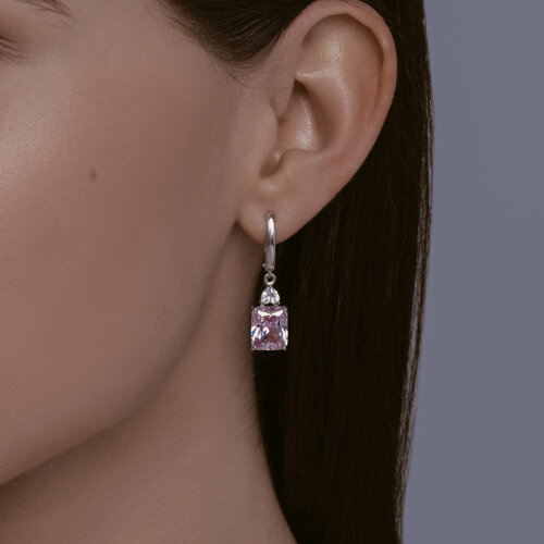 Серьги Длинные из серебра с камнями Фианит, Фианит Розовый