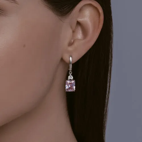 Cercei Suspendați din argint cu Cubic Zirconia Incolor, Cubic Zirconia Roz