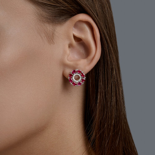Cercei Pusete din aur alb cu pietre Diamant, Rubin