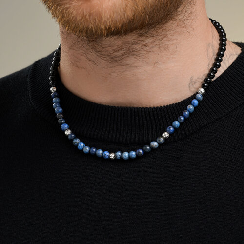 Colier din argint  cu pietre Agat negru, Sodalit