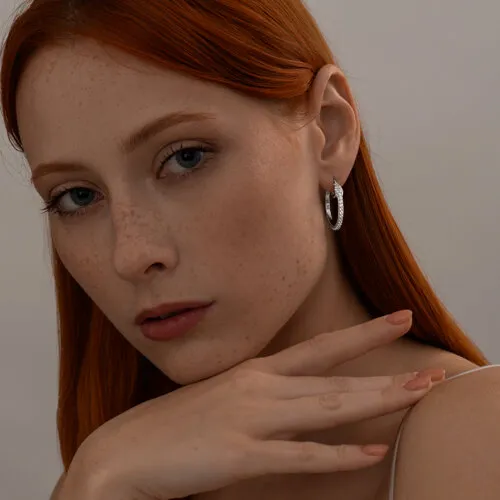 Cercei Creole din argint cu Cubic Zirconia Incolor