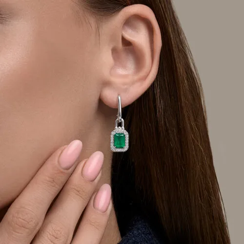 Cercei Creole din argint cu Cubic Zirconia Incolor, Agat verde