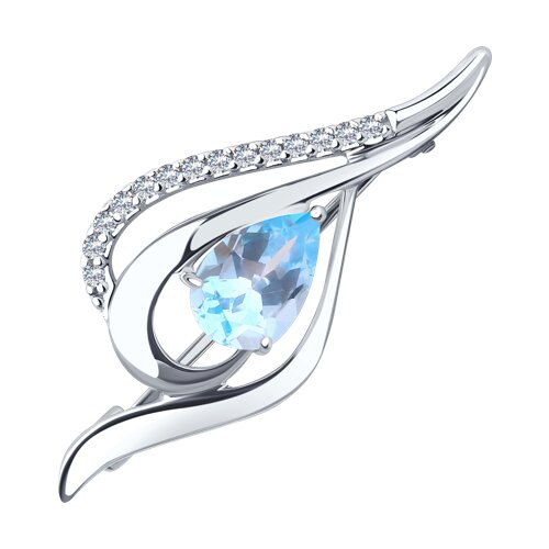 Broșă din argint  cu pietre Cubic Zirconia Incolor, Topaz albastru