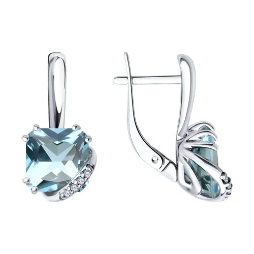 Cercei din argint cu Cubic Zirconia Incolor, Topaz albastru