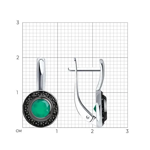 Cercei din argint cu Cubic Zirconia Negru, Agat verde