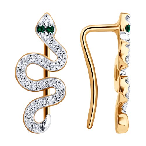 Серьги из красного золота с камнями Фианит, Фианит Зелёный