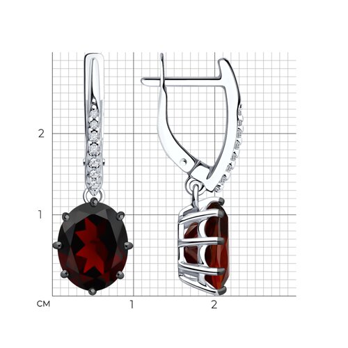 Серьги Длинные из серебра с камнями Фианит, Гранат