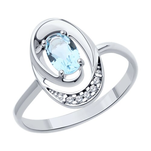 Кольцо из серебра с камнями Фианит, Топаз голубой