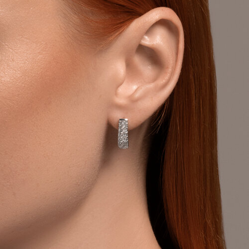 Cercei Creole din aur alb cu pietre Cubic Zirconia Incolor