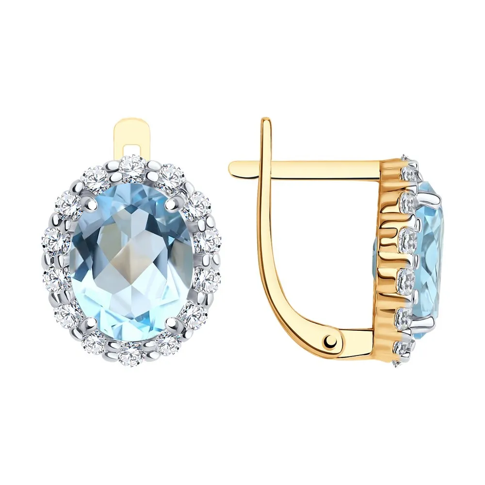 Cercei din aur roșu cu Cubic Zirconia Incolor, Topaz albastru