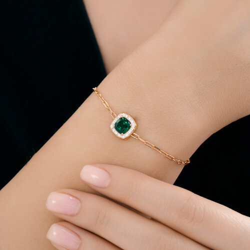 Brățară din aur roșu cu pietre Diamant, Smarald Hidrotermal