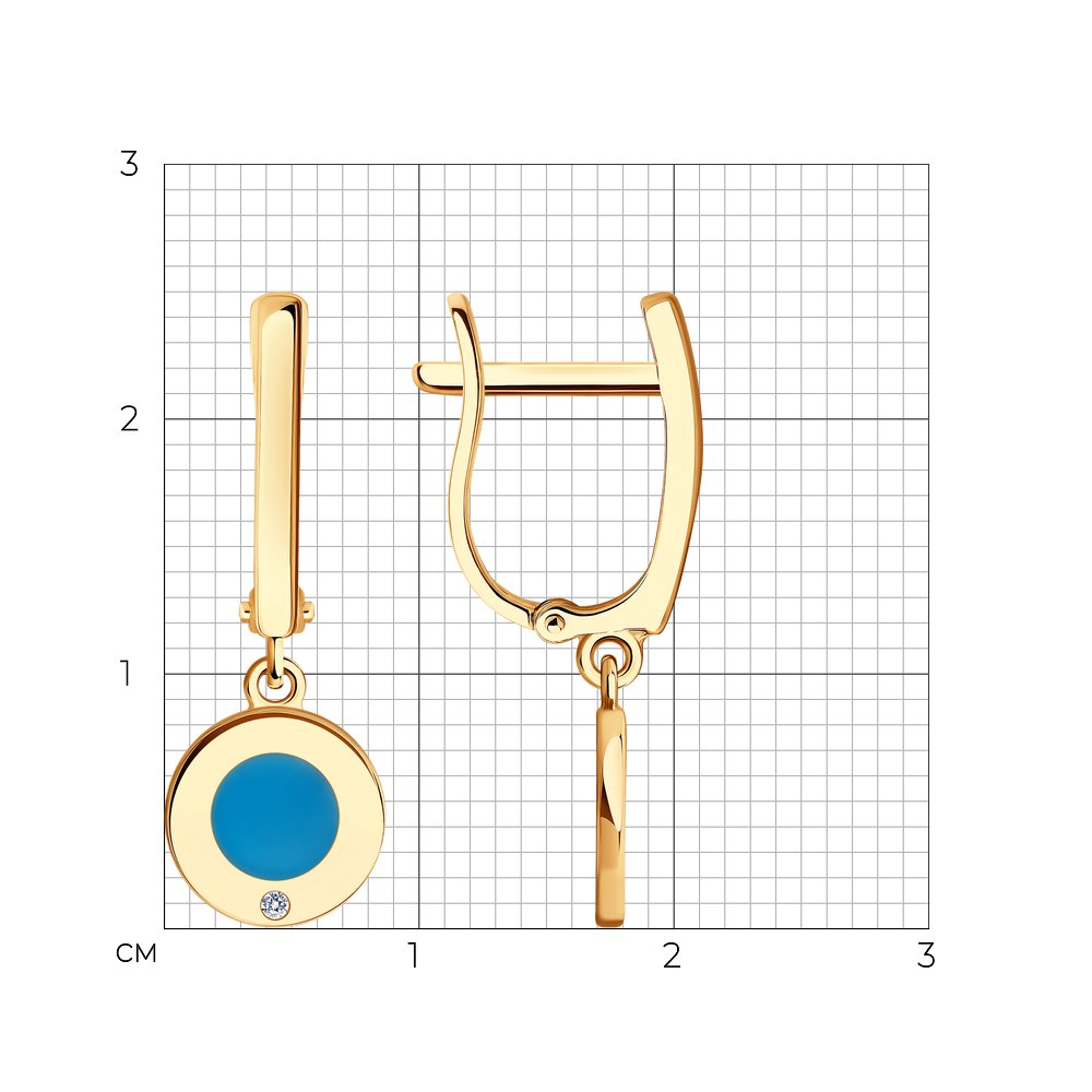 Cercei Suspendați din aur roșu cu pietre Cubic Zirconia Incolor, Emailare