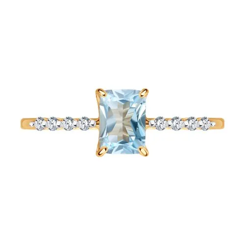 Inel din aur roșu cu Cubic Zirconia Incolor, Topaz albastru