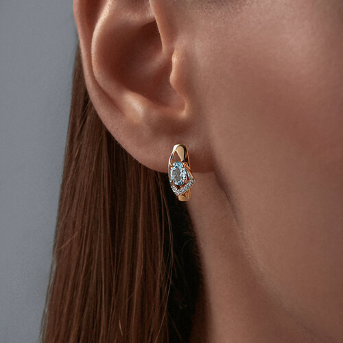 Серьги из красного золота с камнями Фианит, Топаз голубой
