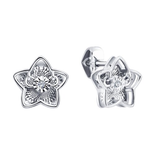 Серьги Пусеты из белого золота с камнями Бриллиант