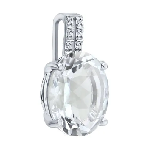 Pandantiv din aur alb cu Diamant, Cristal de munte