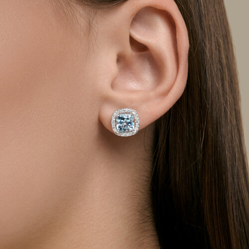 Cercei Pusete din argint  cu pietre Cubic Zirconia Incolor, Topaz albastru