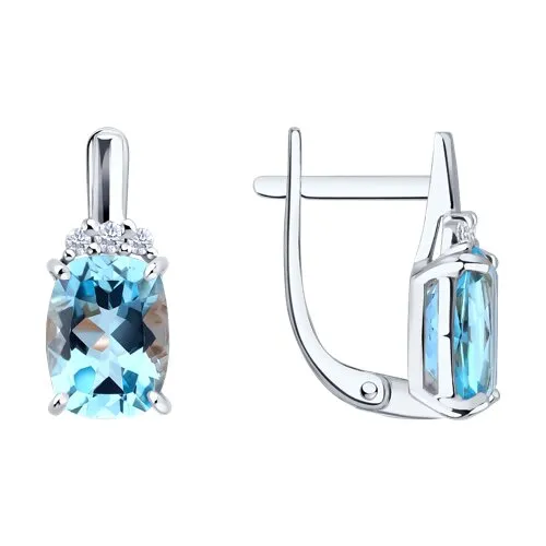 Cercei din aur alb cu Cubic Zirconia Incolor, Topaz albastru
