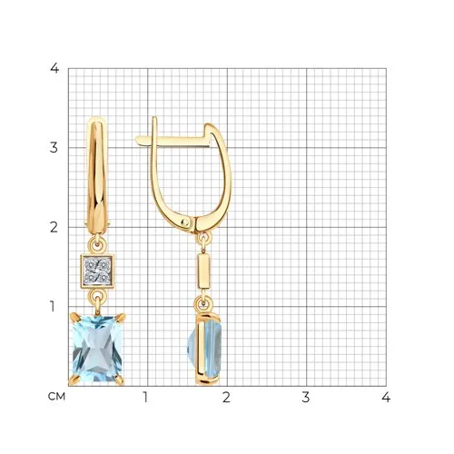 Cercei Suspendați din aur roșu cu Cubic Zirconia Incolor, Topaz albastru