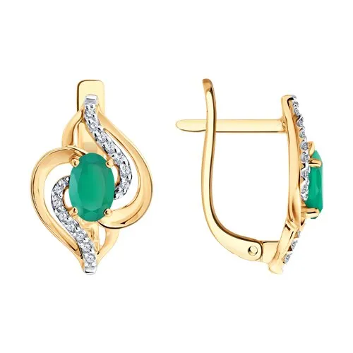 Cercei din aur roșu cu Cubic Zirconia Incolor, Agat verde