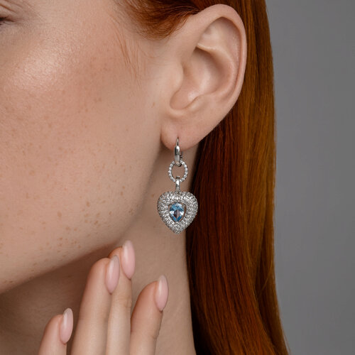 Cercei Creole din argint  cu pietre Cubic Zirconia Incolor, Cubic Zirconia Albastru