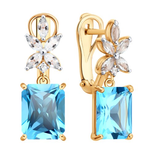 Cercei Suspendați din aur roșu cu pietre Cristal de munte, Topaz Swiss