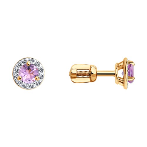 Cercei Pusete din aur roșu cu pietre Cubic Zirconia Incolor, Ametist