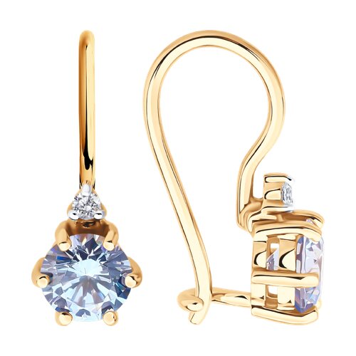 Cercei din aur roșu cu pietre Cubic Zirconia Incolor, Cubic Zirconia Albastru